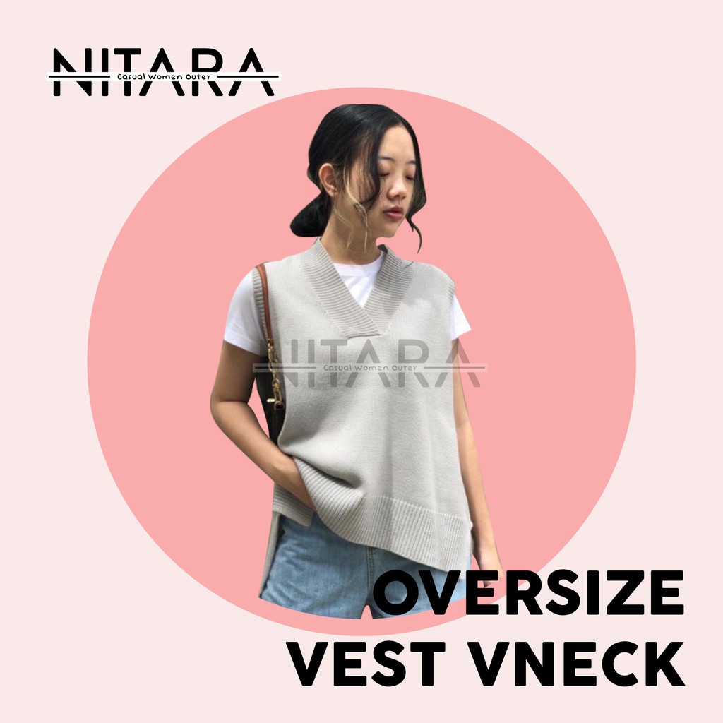 NTR - Vest Oversize / Vest Rompi Rajut Oversize / Rompi Rajut Kerah V