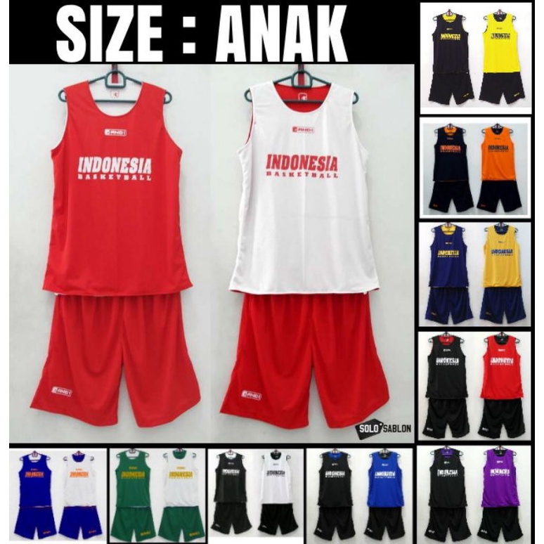 JERSEY BASKET INDONESIA ANAK / JERSEY BASKET ANAK TIMNAS INDONESIA Reversible / Bolak-balik