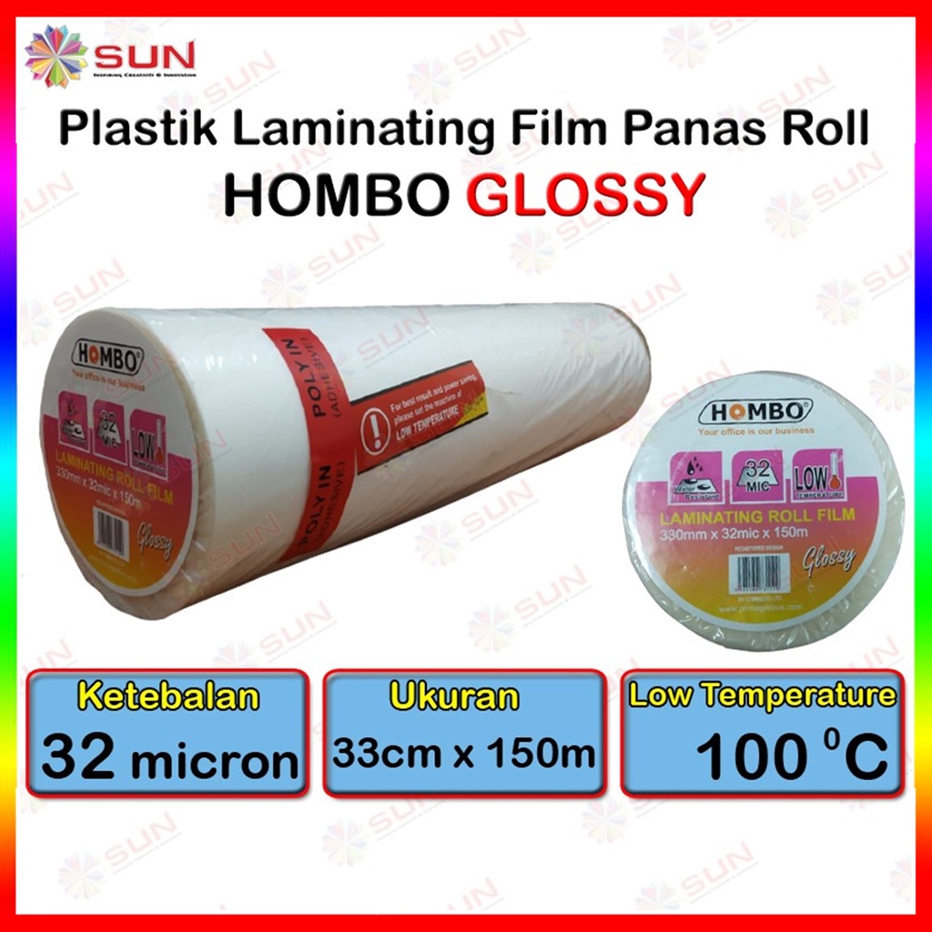 Jual Plastik Laminating Panas Roll Hombo 32 micron 33 cm x 150 m Glossy