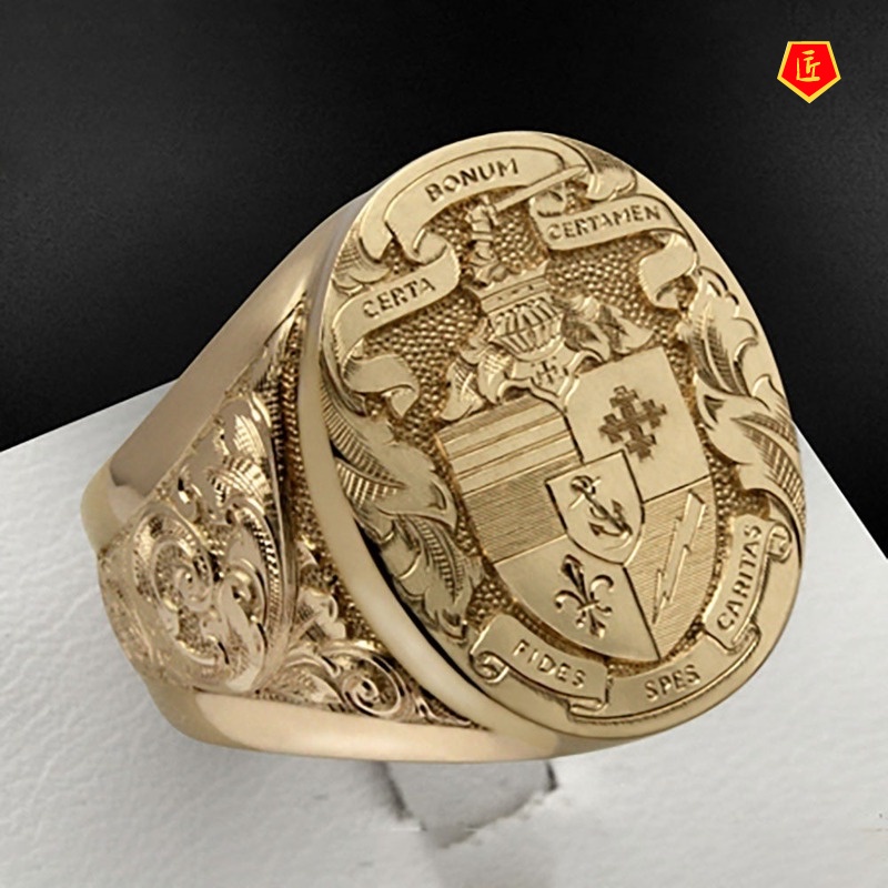 [Ready Stock]18K Gold Vintage Godfather Ring Exquisite Engraving