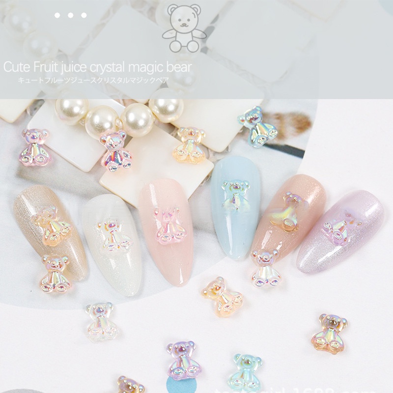 Aurora Beruang Kecil Aksesoris Nail Art Resin Kawaii Bear Stereo FlatBack 3D Fashion Kuku DIY Dekorasi