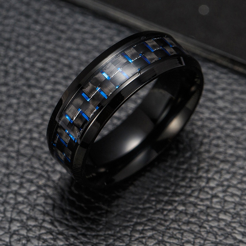 Cincin Bahan Titanium Steel Warna Biru Gaya Korea Untuk Pria