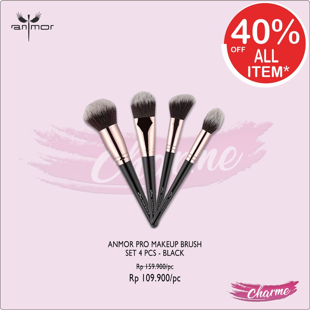 (READY &amp; ORI) Anmor Pro Make Up Makeup Brush Set 4 Pcs Black Hitam - 0112B4K