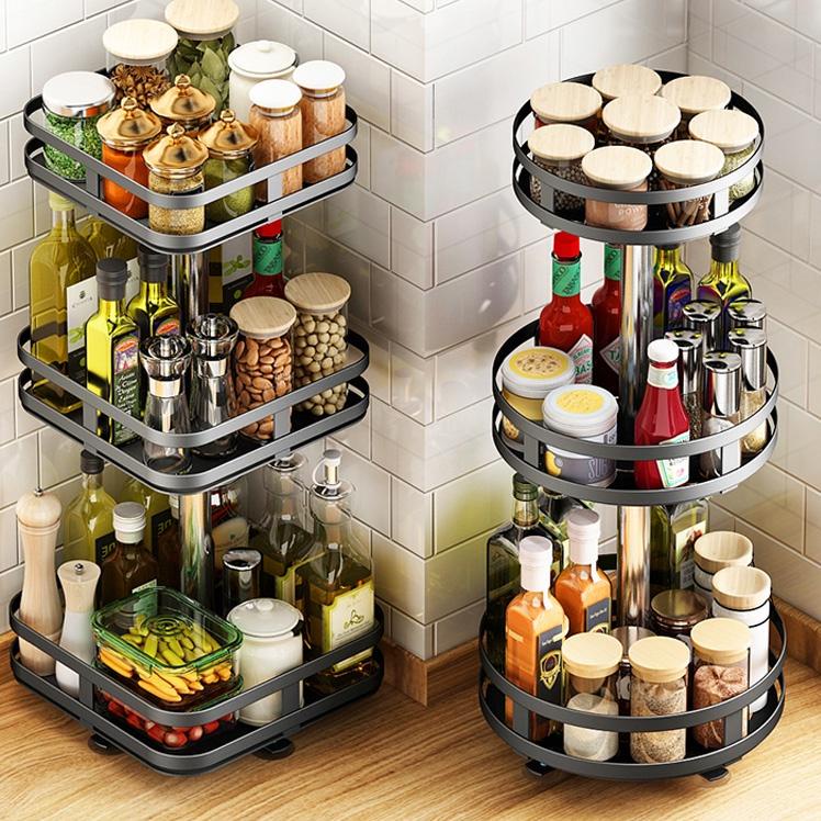 （COD) 2/3 Susun Rak Bumbu Putar Berputar 360 Derajat Rak Bumbu Dapur Stainless Rotate Kitchen Spice Rack Organizer Penyimpanan rak serbaguna