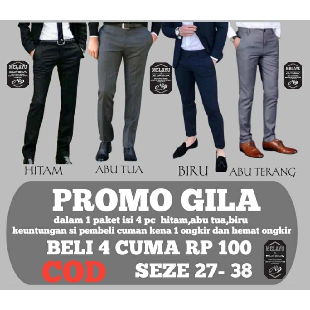 PROMO ISI 4 PC CELANA BAHAN | KERJA | FORMAL KANTOR | PANJANG | HITAM | DASAR PRIA SLIMFIT COD_