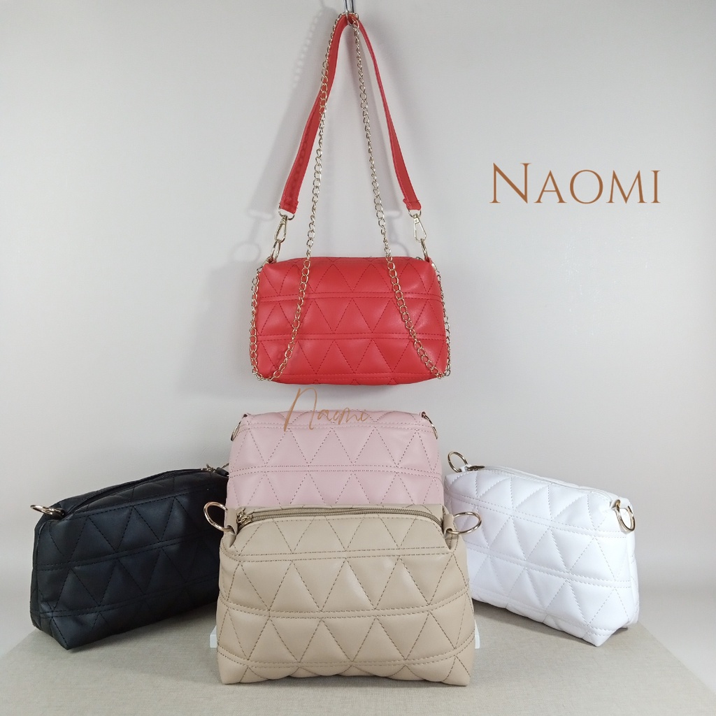 NAOMI - SALE Marceline Sling Bag Kulit Sintetis PU - Tas Harian Simple Daily - Ringan Enteng Lembut Rantai - Tas Fashion Wanita Dewasa Motif Triangle 6 Warna - Tas Selempang simple Impor - Tas Wanita - tas simple ringan - tas rantai - Naomi Bag