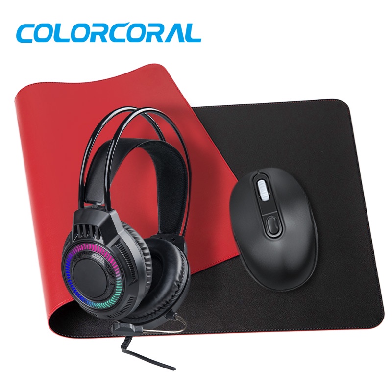 ColorCoral Mouse Wireless Mouse Pad Headphone Set Pink Hitam