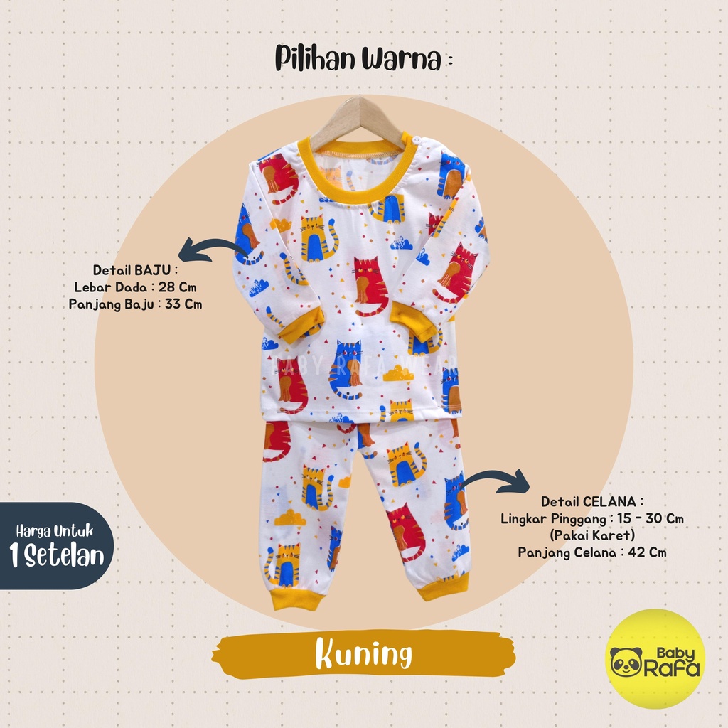 Setelan Piyama Baju Bayi Panjang 3 - 18 Bulan merk VIORI motif Kucing GRFILD