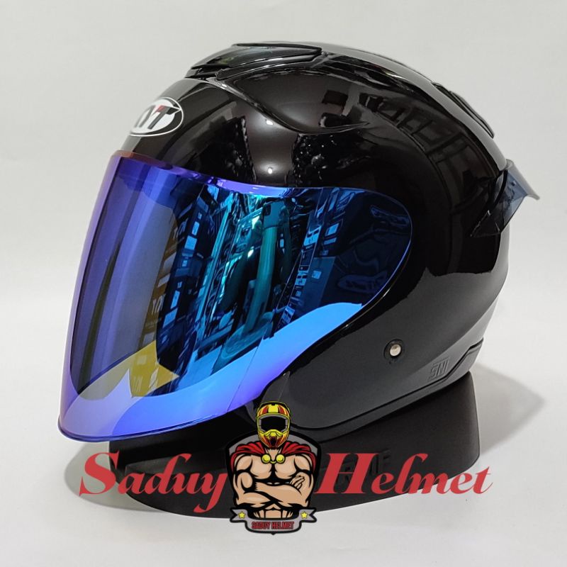 HELM KYT KYOTO SOLID BLACK GLOSSY / HITAM METALIK ORIGINAL - PAKET GANTENG VISOR ORIGINAL + SPOILER