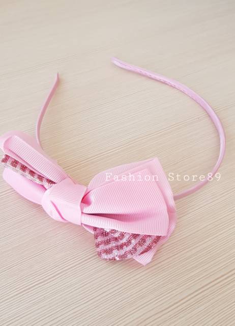 Bando import Anak Pink hiasan mewah dengan kain import dan bahan kualitas lembut / bando anak