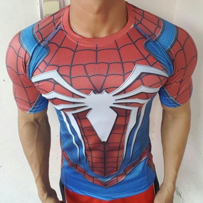 KAOS BAJU PRIA SUPER HERO SUPERHERO SPIDERMAN GYM FITNES FITNESS LARI