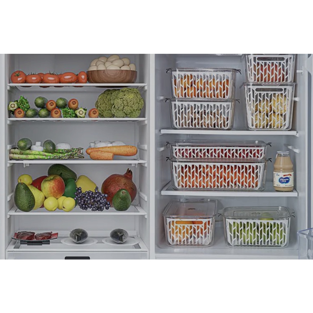 BAITII STORAGE - NYU KOTAK PENYIMPANAN BUAH SAYUR KULKAS DENGAN SARINGAN TRANSPARAN / FRIDGE STORAGE ACRYLIC FOR FOOD PREP MIZU MINIMALIS-3
