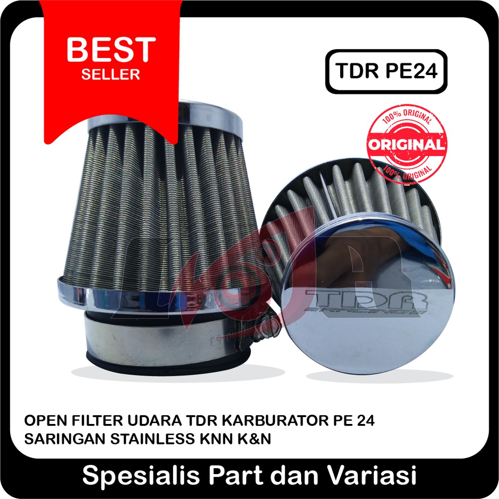 PE24 Open Filter Udara TDR Karburator PE 24 Saringan Stainless KNN K&amp;N