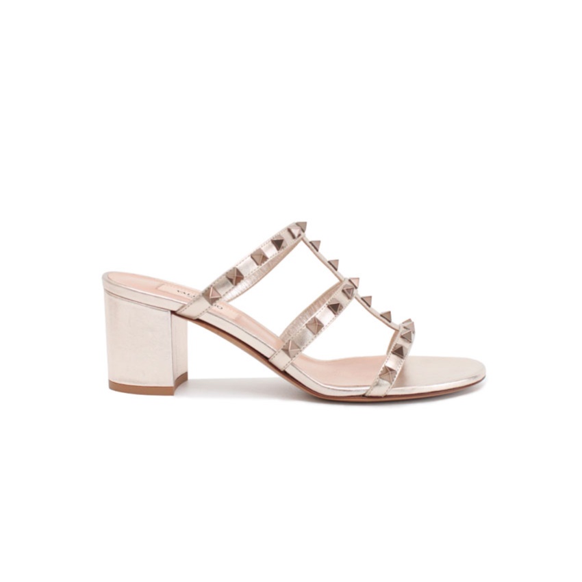 VLTN Rockstud 6cm Chunky Mules Sandal Skin 100% Authentic