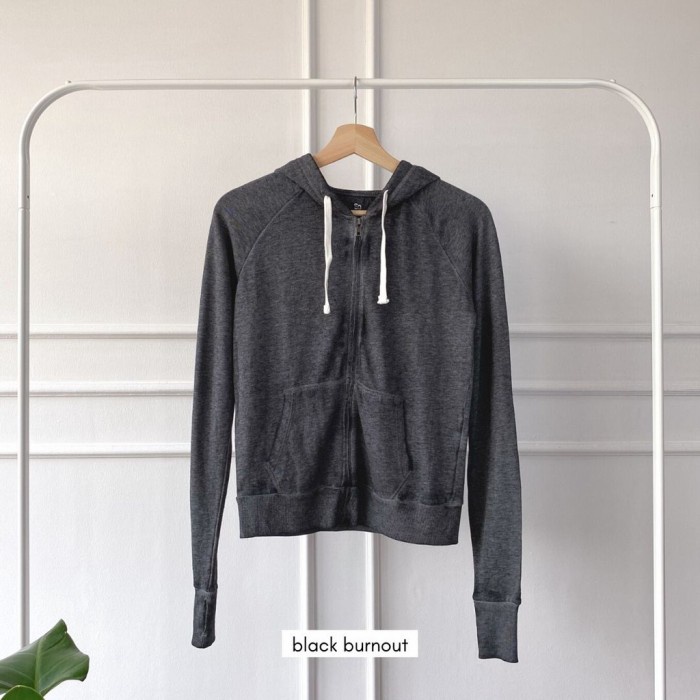 S.Oliver Hoodie Jacket - Jaket Zipper Wanita Original Branded - Black Burnout, Xs Promo