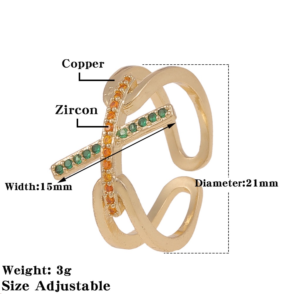 Udang kering tangan X perhiasan kepribadian ring color zircon populer cincin double layer hipster ci