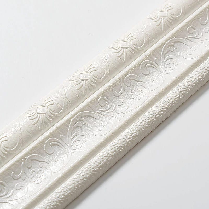 Wall Border List Foam 3D 8mm Wallpaper Tebal List Dinding Border Plafon Stiker Dekorasi Dinding-Border Bunga Putih