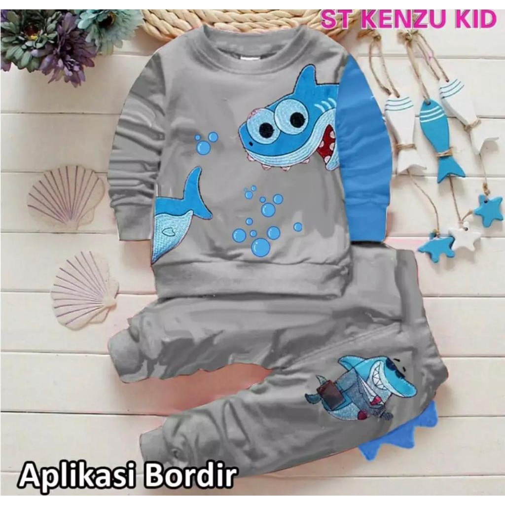 SETELAN SWEATER ANAK LAKI LAKI DAN PEREMPUAN MOTIF BABY SHARK SIZE 1-5 TAHUN TERLARIS BAHAN NYAMAN DIPAKAI DAN AMAN