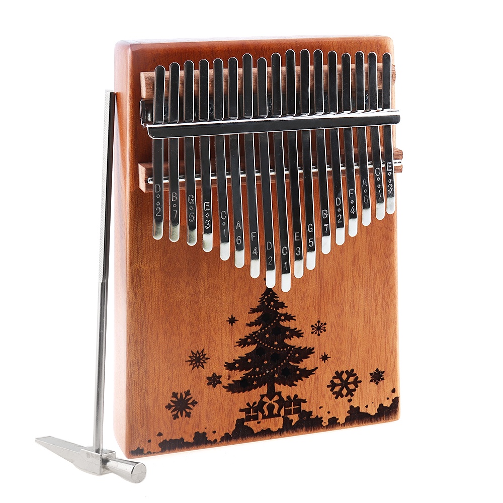 Alat Musik Kalimba 17 Tuts Bahan Kayu Mahoni Motif Pohon Natal Mbira