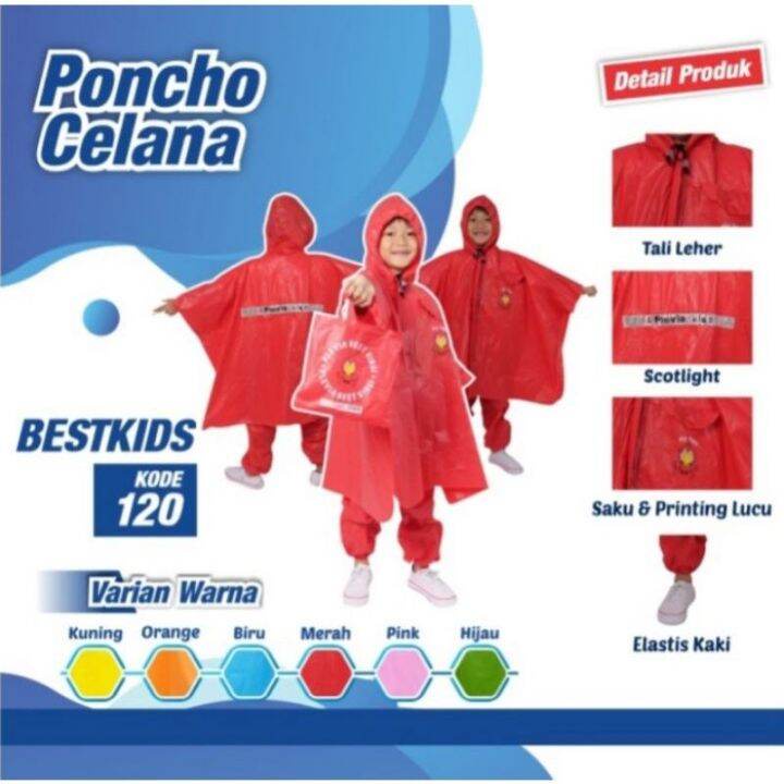 Setelan Jas Hujan Anak Model Ponco Baju dan Celana Anak Jas Mantel Jaket Ponco 4-8 Tahun Jas Hujan Karakter Lucu