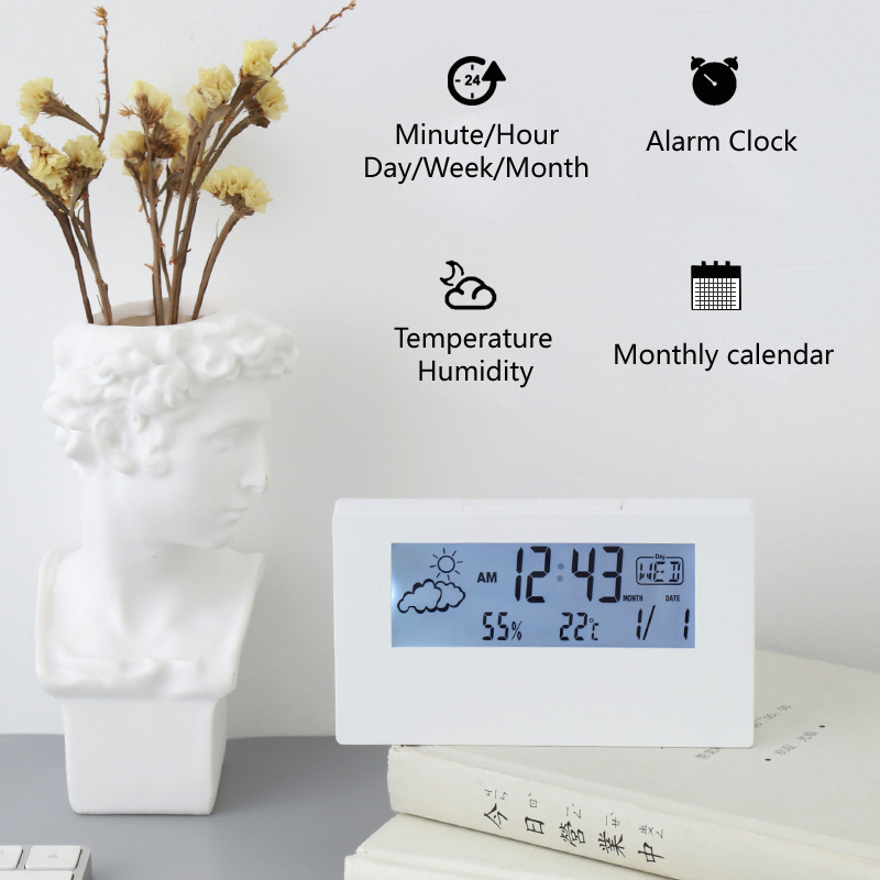 Korean Simple Transparent Desktop Alarm Clock Timer Bedroom Dormitory Multifunctional Weather Electronic Clock with Light