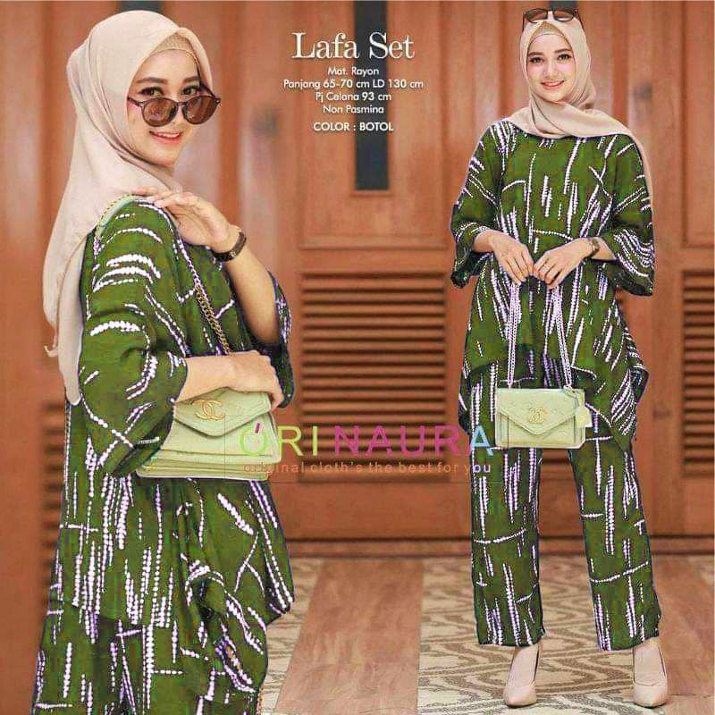 Lafa Set Jumbo - One Set Jumbo Waka Waka LAFA SET Setelan Wanita Rayon Premium  Set Celana Panjang Tie Dye Kekinian LD 120 cm