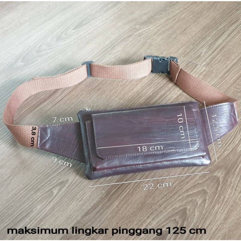 waistbag pria kulit asli casual cokelat