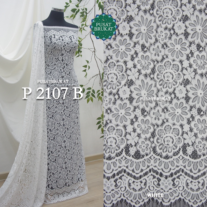 KAIN BROKAT SEMI ITALY PRANCIS PUTIH HITAM (Black &amp; White) / BRUKAT PANEL KATUN P250CM X L140CM [harga per potong]