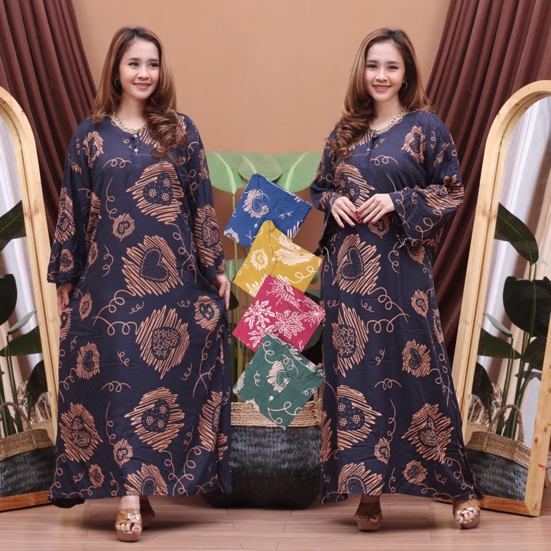 Daster Panjang Jumbo Mayya Semata Kaki | Baju Gamis Santai Wanita Kekinian Kancing Depan Bumil Busui Friendly