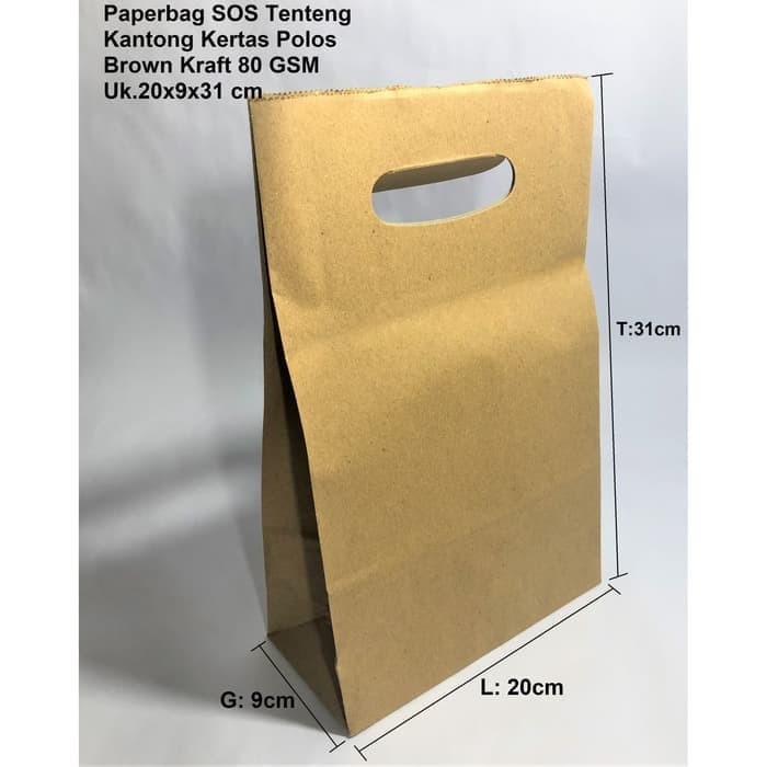 

(10 Pcs) Paperbag SOS Kantong Kertas Coklat XL Tenteng 20x9x31 goodie bag