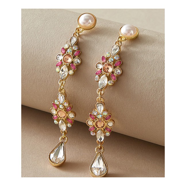 LRC Anting Tusuk Fashion Flowers Butterfly Flower Eye Pearl Drip Oil Alloy Earrings P14823