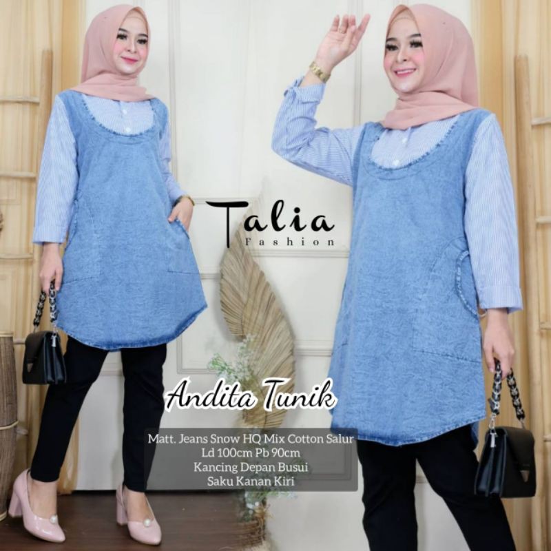 GAMIS ANDITA TUNIK BORDIR TERLARIS / GAMIS DENIM / GAMIS LEVIS KOMBINASI