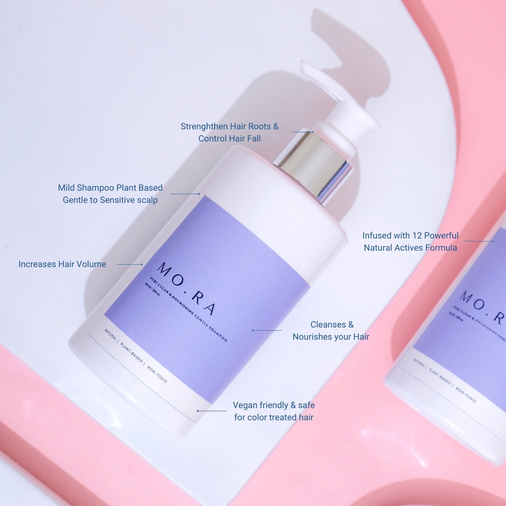 {HAIR CARE} MO.RA PURE CLEAN & NOURISHING GENTLE SHAMPOO / VEGAN SHAMPOO / 2IN1 SHAMPOO / SLS FREE / PARABEN FREE / SILICONES FREE / SAMPO ANTI LEPEK / SAMPO ANTI RONTOK-2