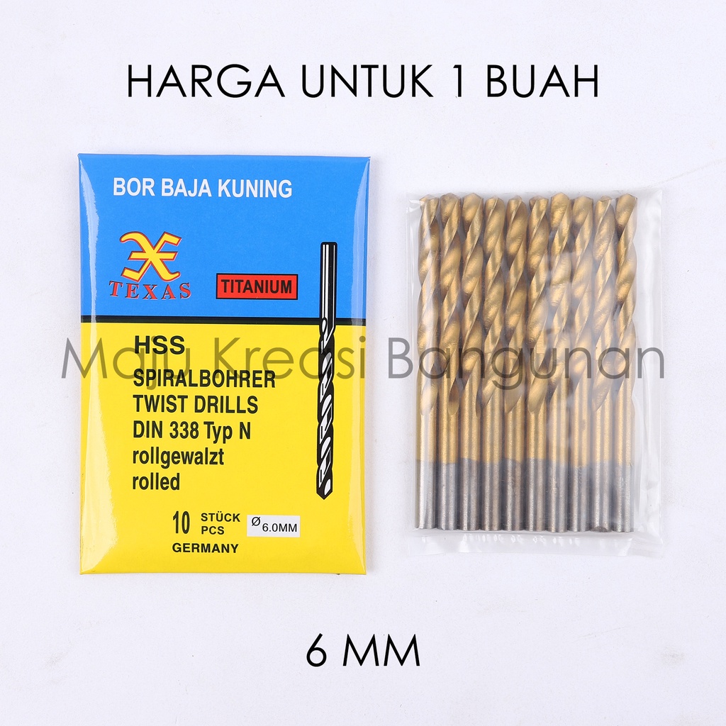 Mata Bor Besi Baja Kuning 6mm 6 mm Kuningan Twist Drill Titanium