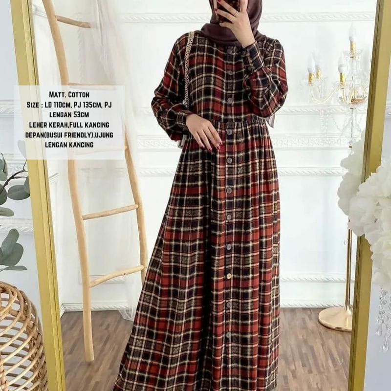 Gamis Bahan rayon Dominos, Dress Kotak kotak LD 100