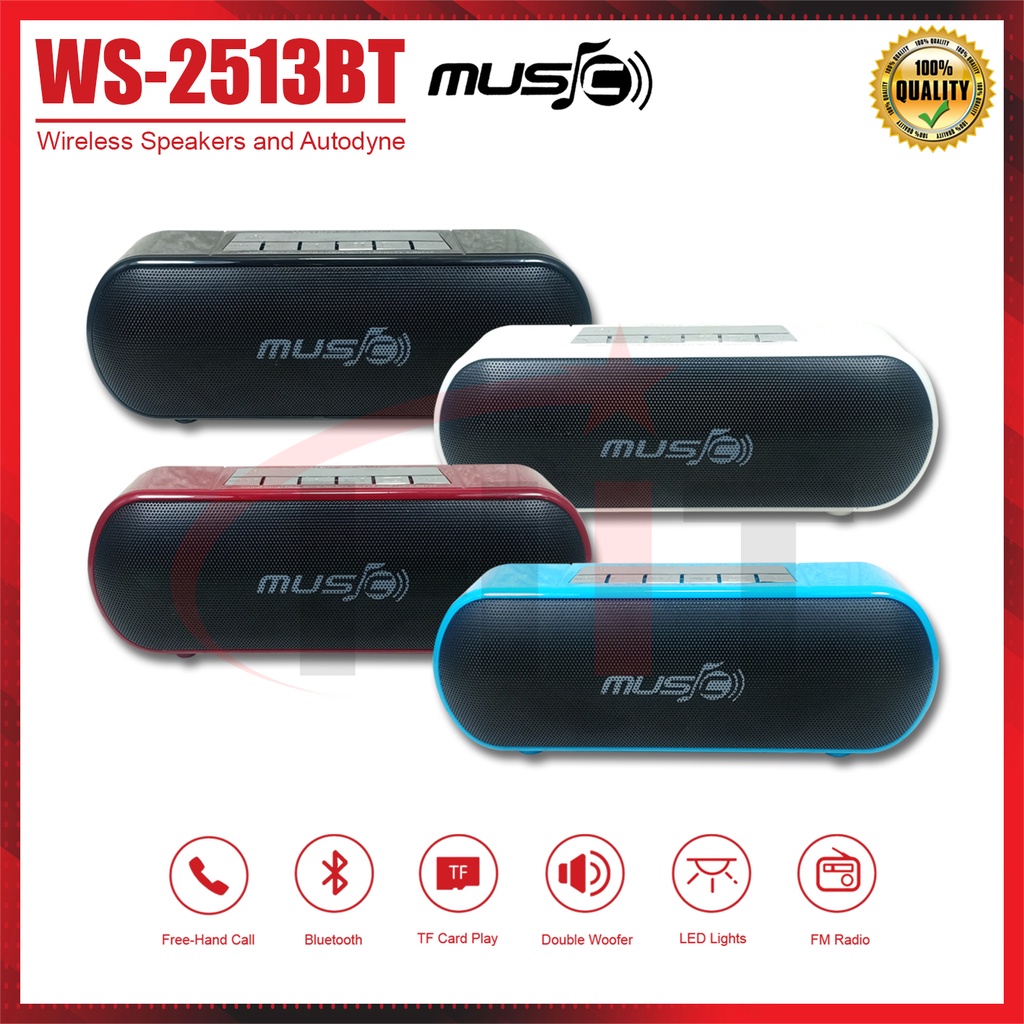 Speaker Bluetooth Wireless WSTER LED Light Stereo MUSIC WS-2513BT