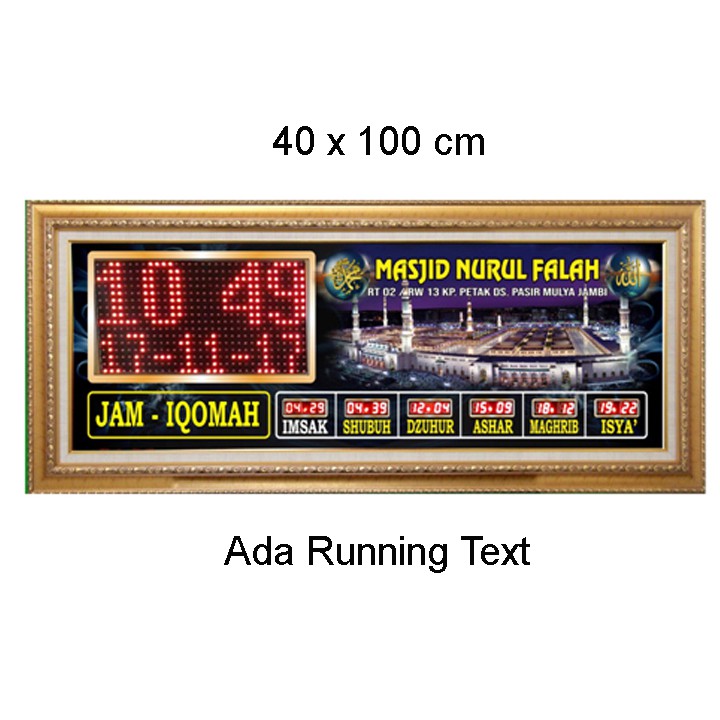 Jam Digital Masjid Waktu Sholat Running Text Custom Nama 40 x 100 cm