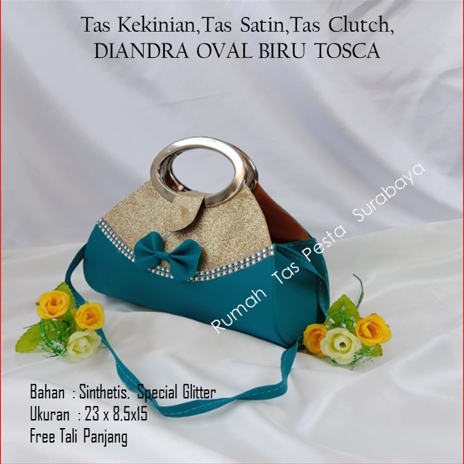 Tas Kekinian,Tas Satin,Tas Clutch,DIANDRA OVAL BIRU TOSCA