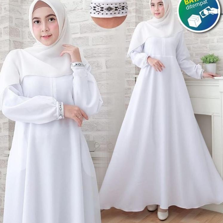 Big Sale.. Nabila Dress Gamis Putih Polos Wanita Menyusui Busui Fashion Muslim Dress Gamis Haji Umro