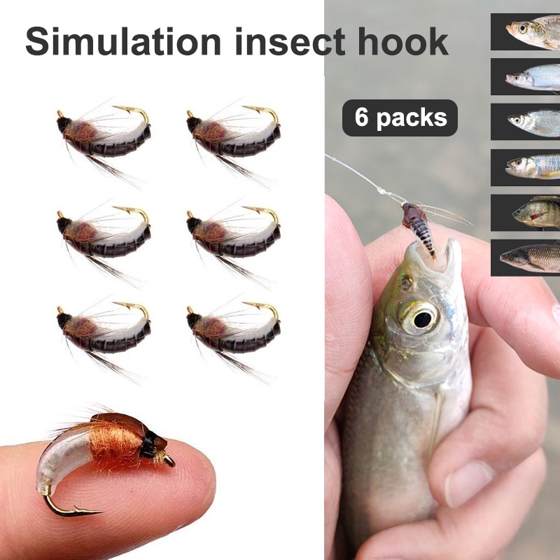 6pcs Fishing Bait Realistic Nymph Trout Fishing Artificial Lure Bait Insect Silicone Soft With Hook