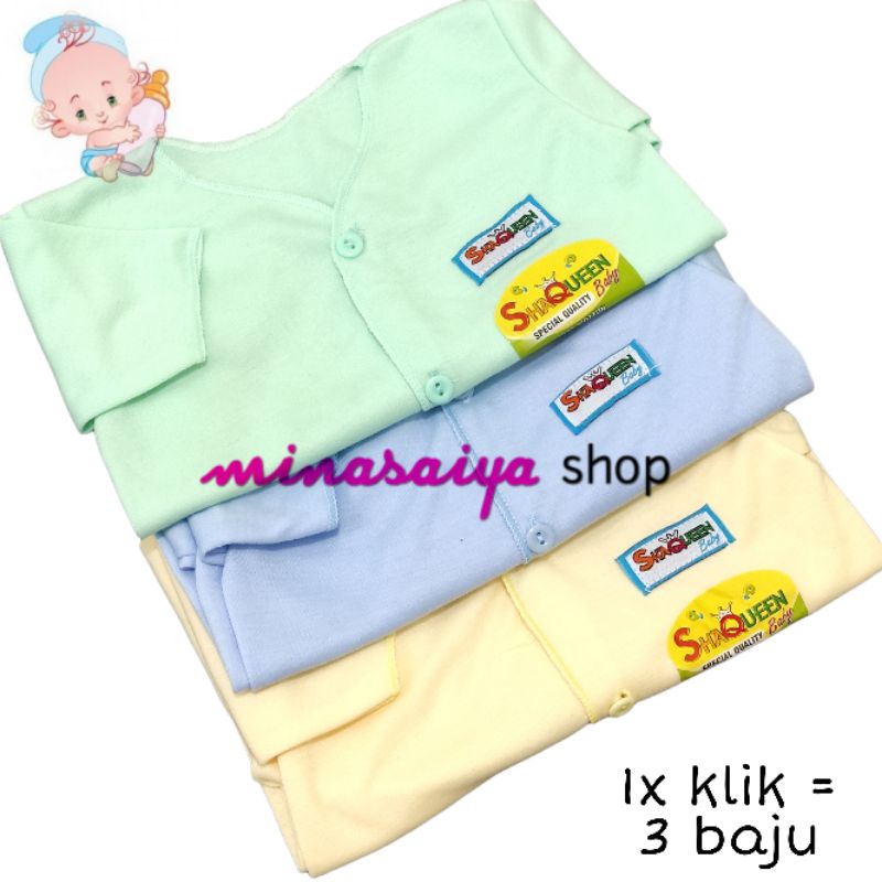 SHAQUEEN 3 pcs dan ecer Baju Bayi Baru Lahir SNI Lengan Pendek Newborn Polos Warna Kancing Depan