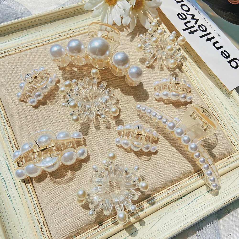 Fashion pearl clip elastic rubber band set women hair accessories classic headdress