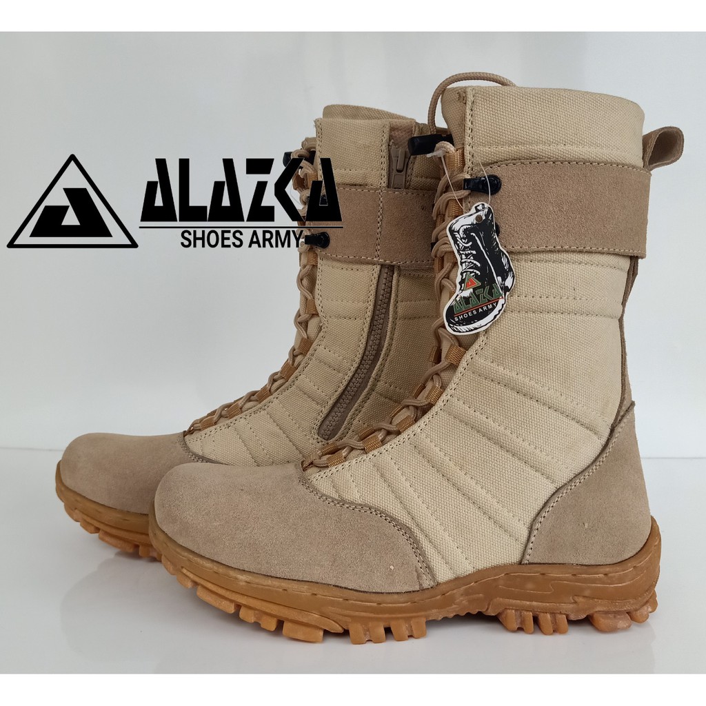Sepatu PDL Kulit Gurun Dop Sol TNI Merek Alazka