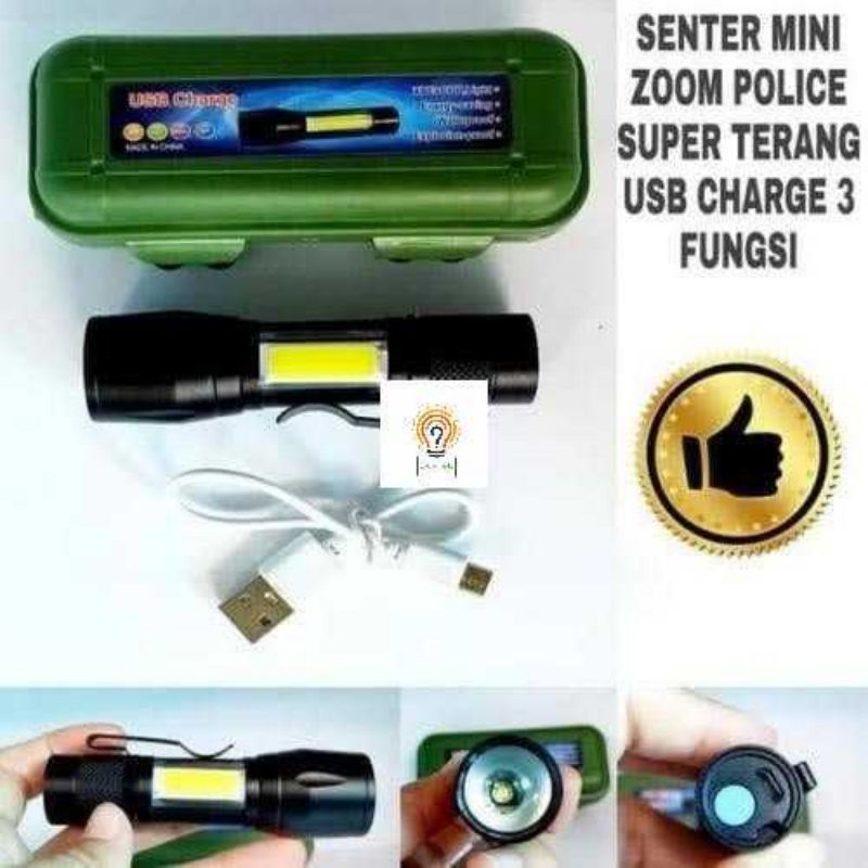 Senter Swatt Mini COB ZOOM Rechargeable SUPER TERANG