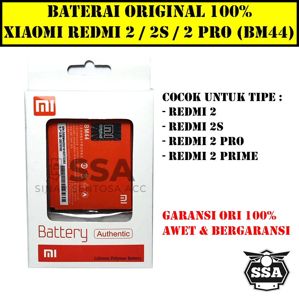 Baterai Original 100% Xiaomi Redmi 2 2s Prime Pro BM44 BM 44 Battery Batre Batrai Bergaransi