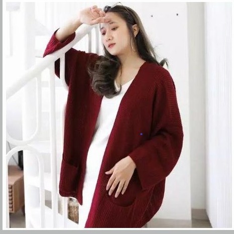 4XL- 5XL Cardigan Rajut Jumbo Premium/ Cardigan Rajut Oversize/ Outer Jumbo Big Size/ Rajut Murah-Maroon