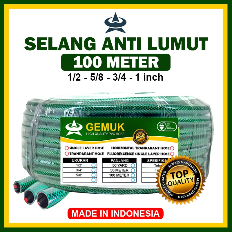 New GEMUK Selang Air 100 Meter / Selang Air satu roll / Selang Anti Lumut / Selang Benang Anyam /