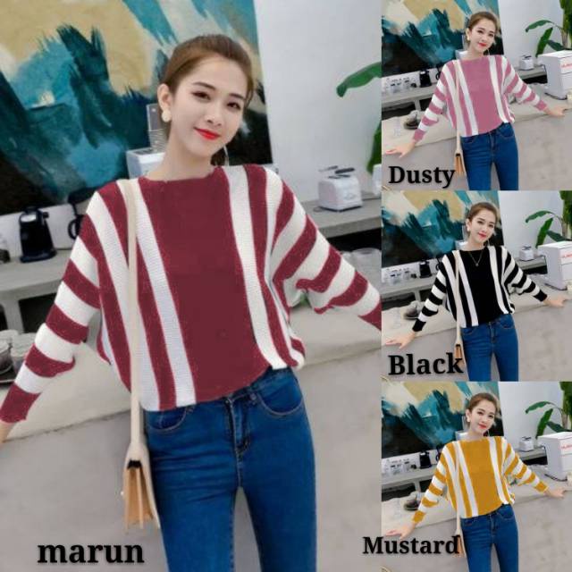 blouse batwing rajut motif zebra on size jumbo/sweater rajut oversize batwing kombinasi/atasan wanita