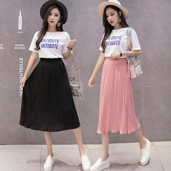 KARAKOREA 853 Pearl Pleated Skirt/Rok midi/Rok Korea Skirt