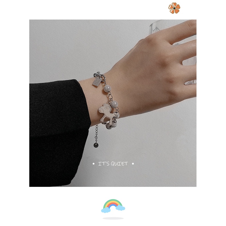 Reflektif Mutiara jahitan koin pony gelang wanita in niche desain titanium steel hip hop gelang fash